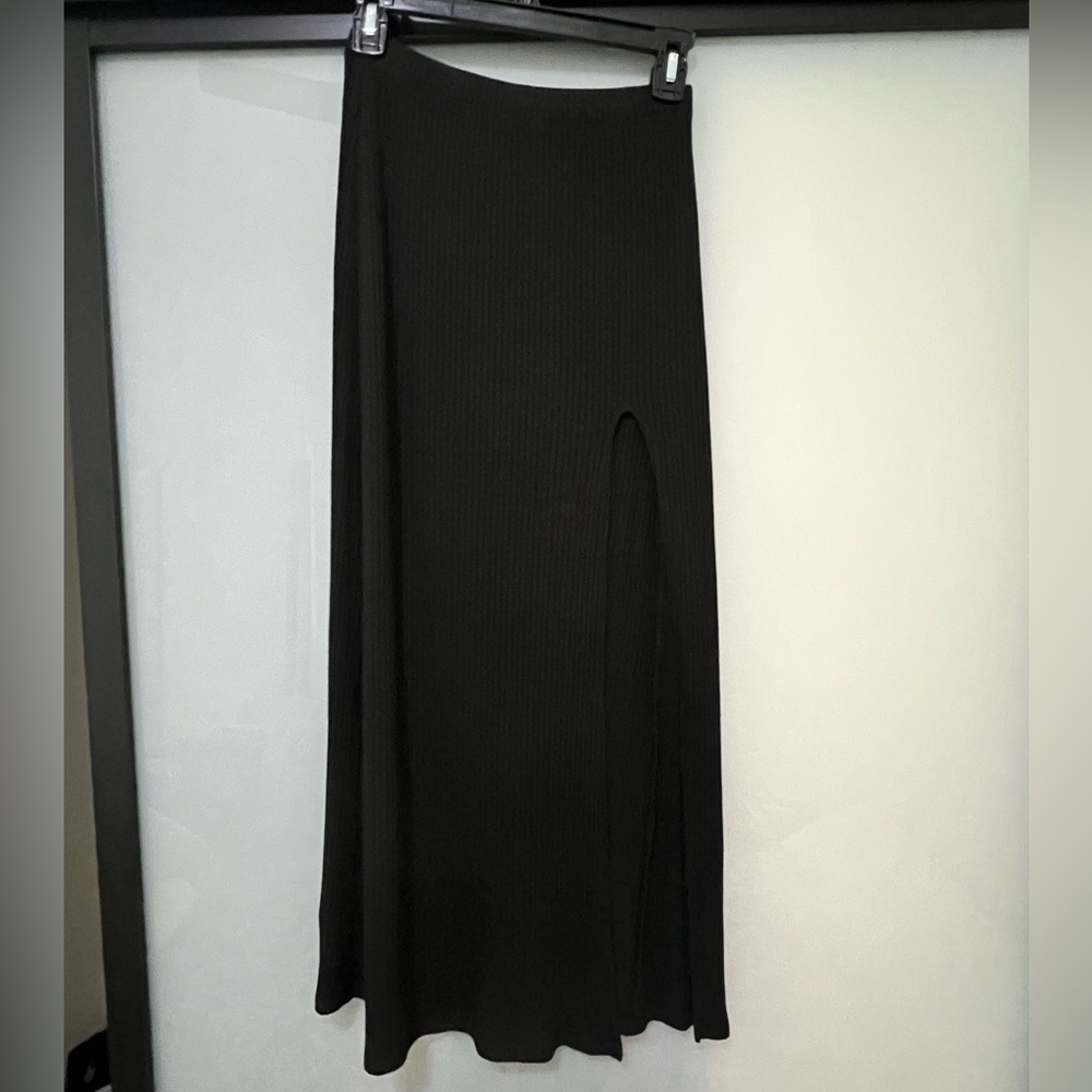 Reformation Ribbed Knit Black Maxi Skirt